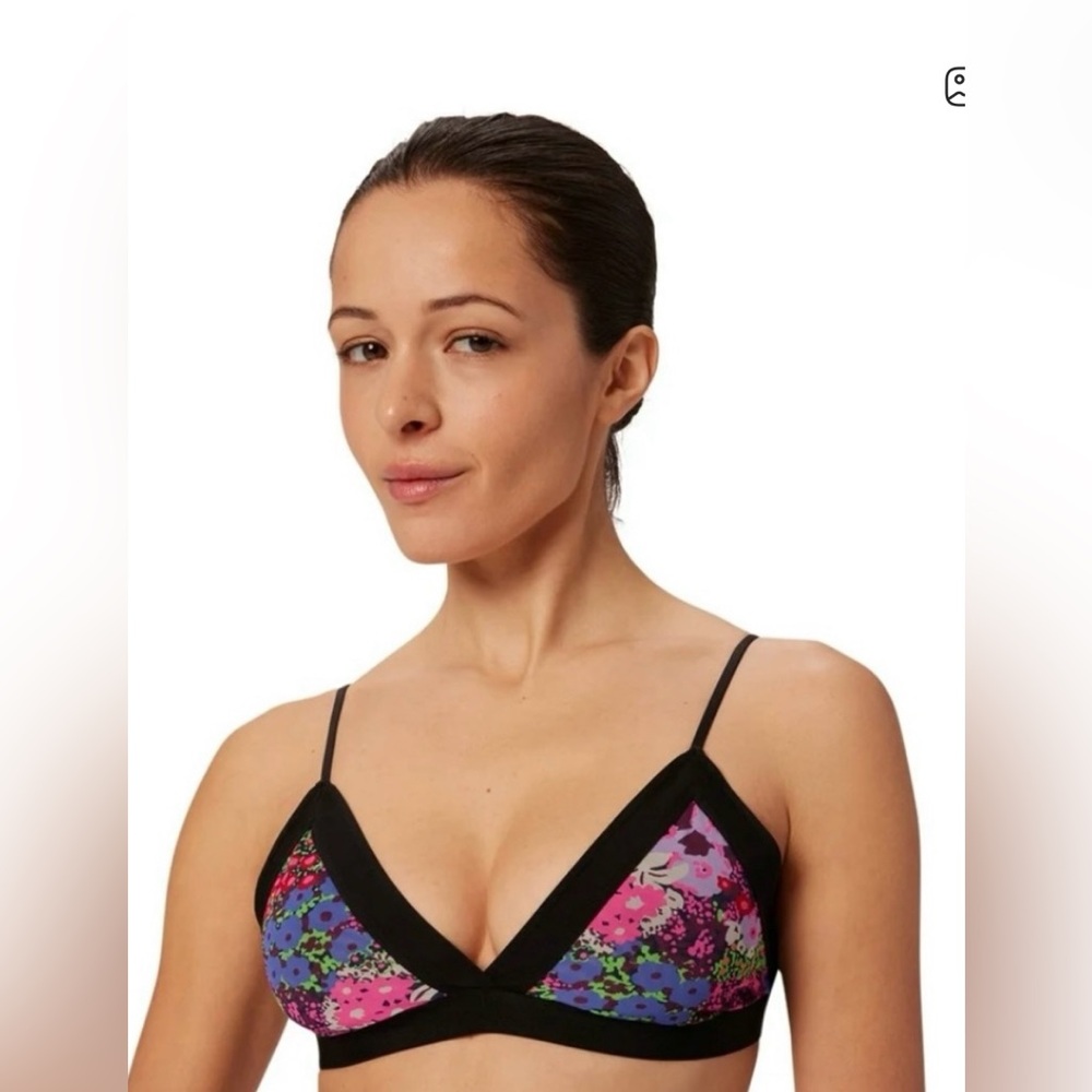 NWT Parade Floral Triangle Bralette‎ XS Black Multicolor Print Wireless Bra